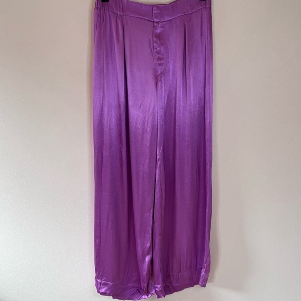 Free People Good Days Satin Pleated Wide Leg Trousers Mauve Size XS - Picture 3 of 7